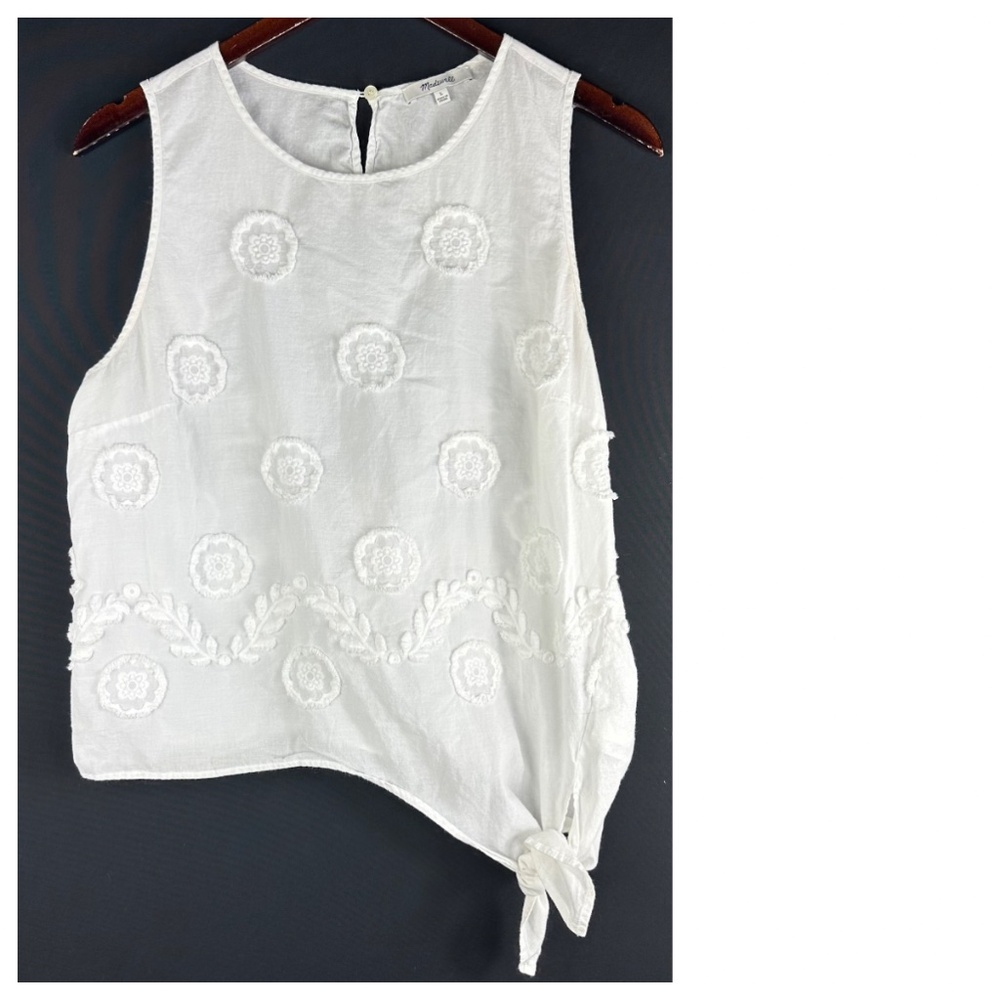 Madewell Side-Tie Tank Top Shirt Sz Large 12 14 White Embroidered Boho Coastal - Picture 2 of 5
